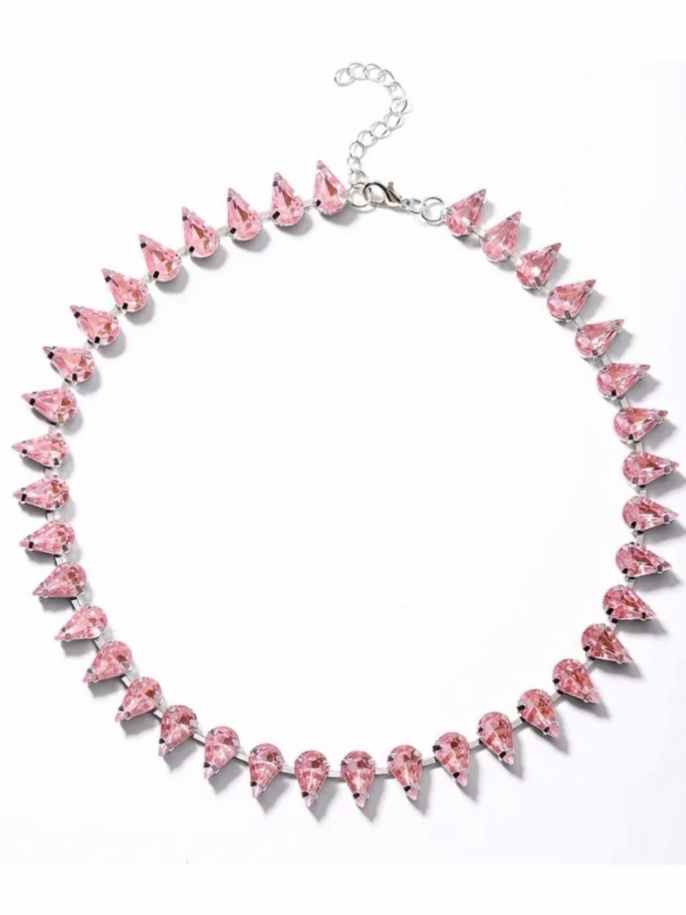 Pink Teardrop Crystal Choker Necklace - Women Jewelry